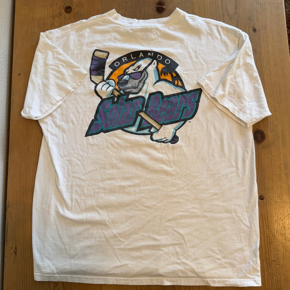 Vintage Orlando Solar Bears IHL Hockey Shirt White XL Oneita PowerPro Graphic